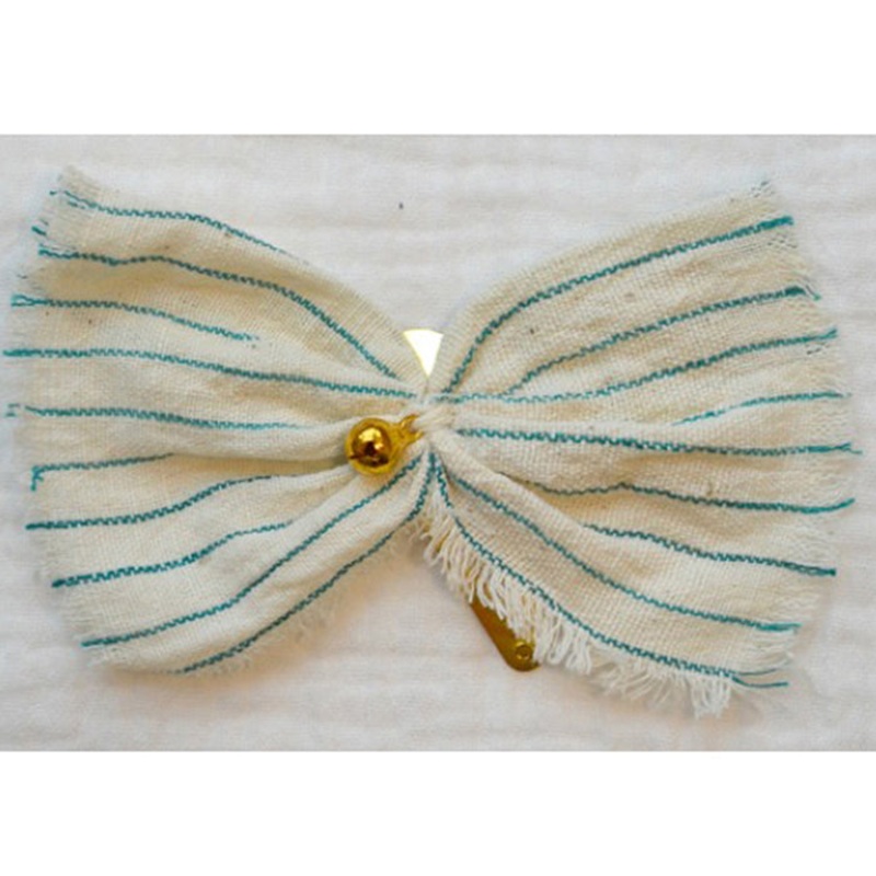Minina Loves Hairpin Bow With Bell Green Stripes