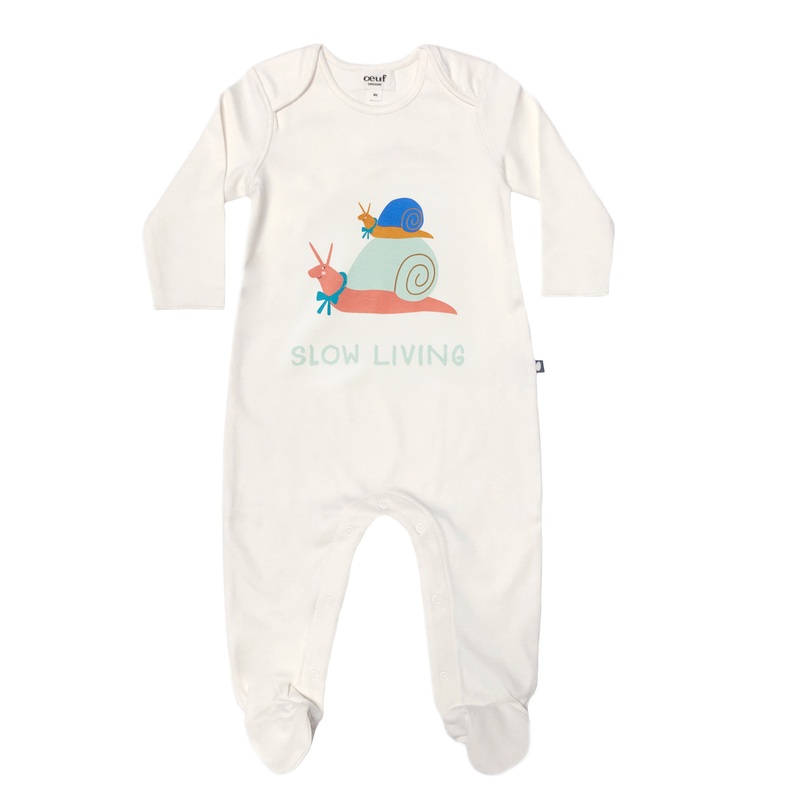 Oeuf Footie Jumper White/Ocean Slow Living