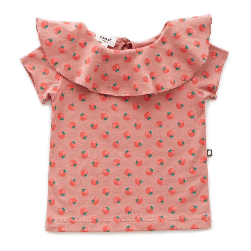 Oeuf Ruffle Collar Tee Tomato Print/Rose Dawn