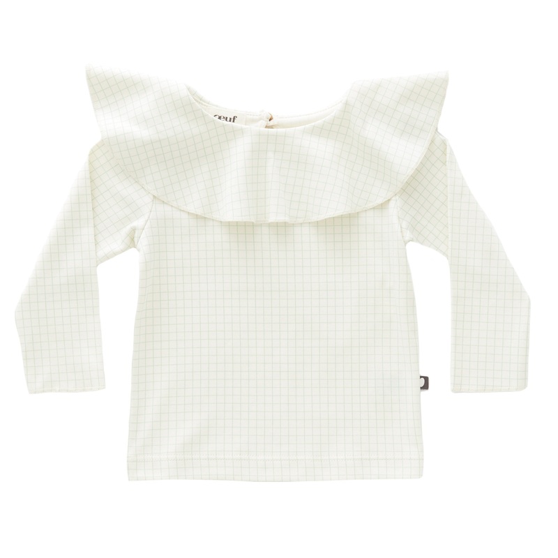 Oeuf Ruffle Collar Tee White/Checks