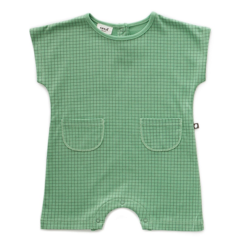 Oeuf SS Pocket Romper Green Chx