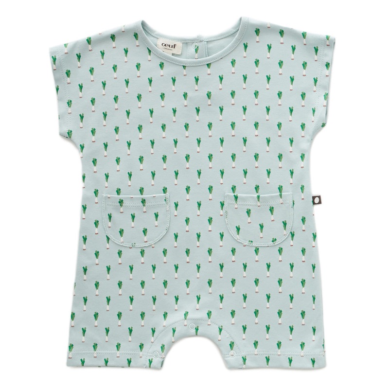 Oeuf SS Pocket Romper Leek Print
