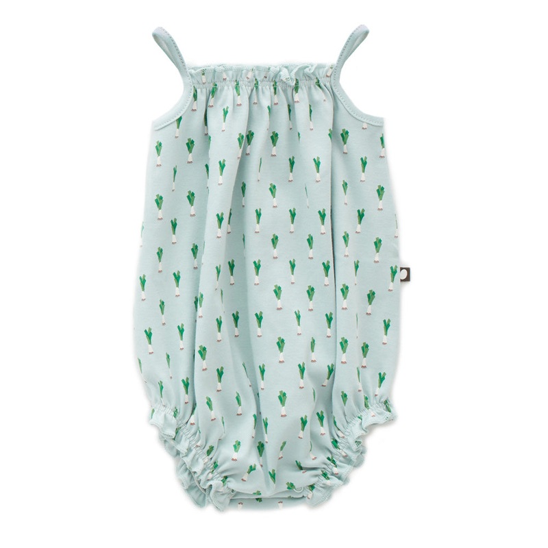 Oeuf Tie Strap Romper Leek Print