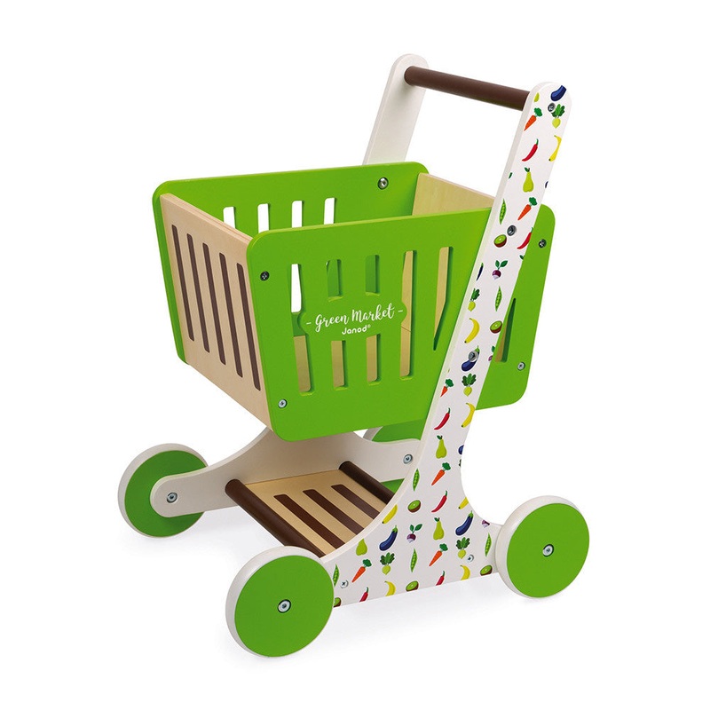 Janod Green Market Wooden Shopping Trolley