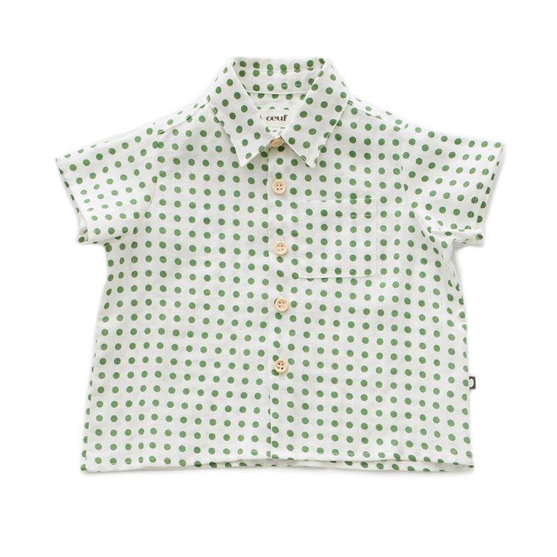 Oeuf Button Down Shirt Green Dots