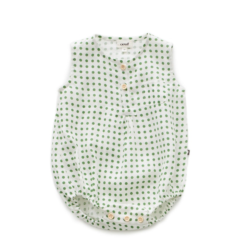 Oeuf Pocket Romper Green Dots