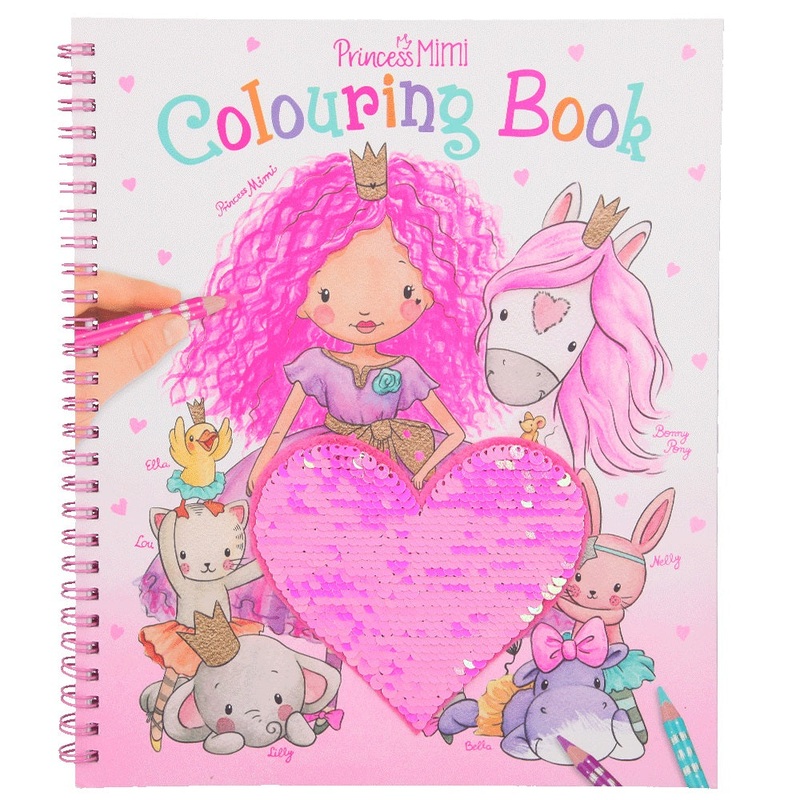 Depesche Princess Mimi Colouring Book with Sequins Pink Heart Animals