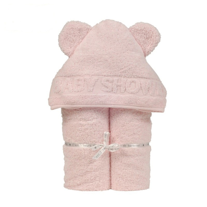 Little Crevette Hooded Towel Babyshower Light Pink