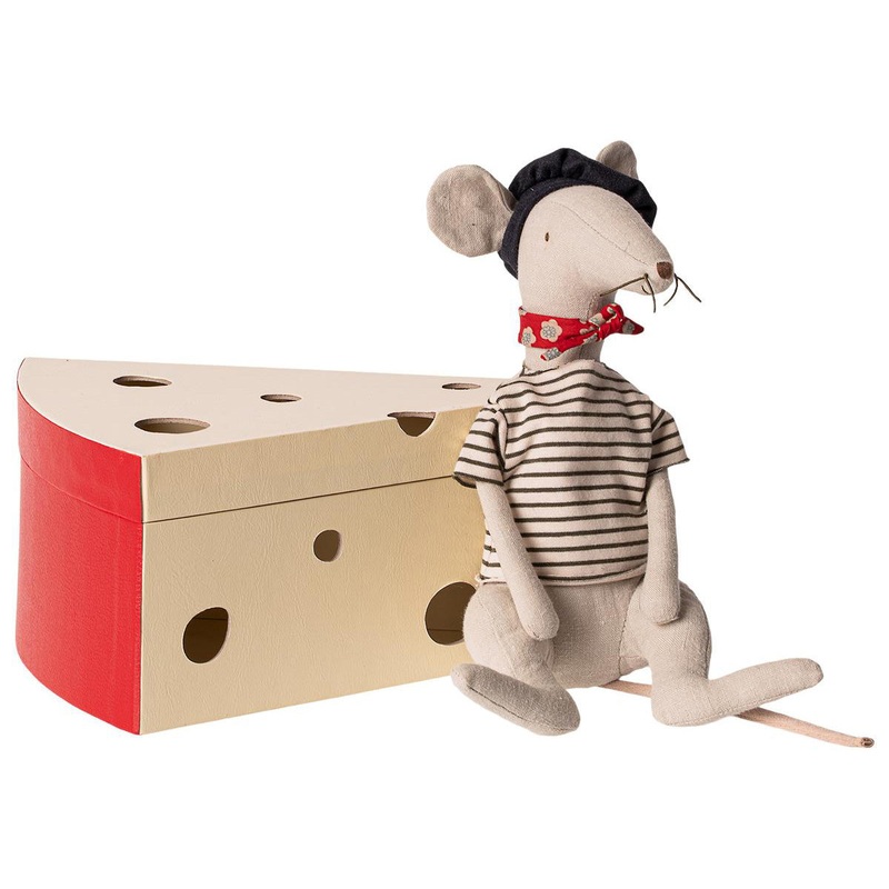 Maileg Rat in Cheese Box - Light Grey