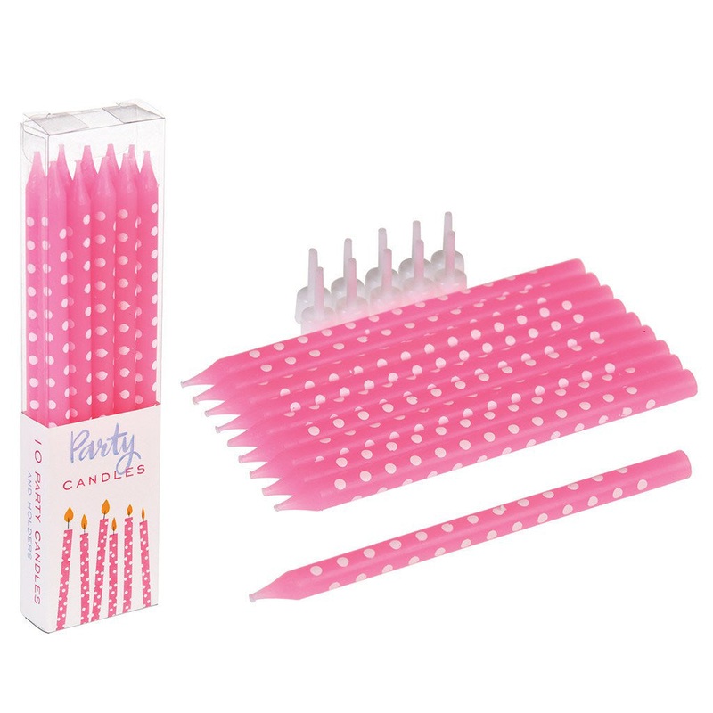 Rex Pack of 10 Pink Spotty Party Candles