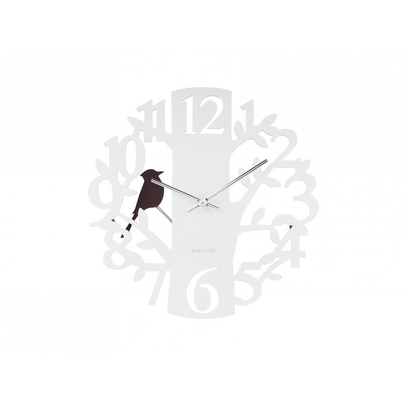 Present Time Wall Clock Woodpecker MDF White