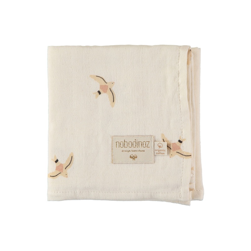 nobodinoz Swaddle Baby Love Nude Haiku Birds Natural