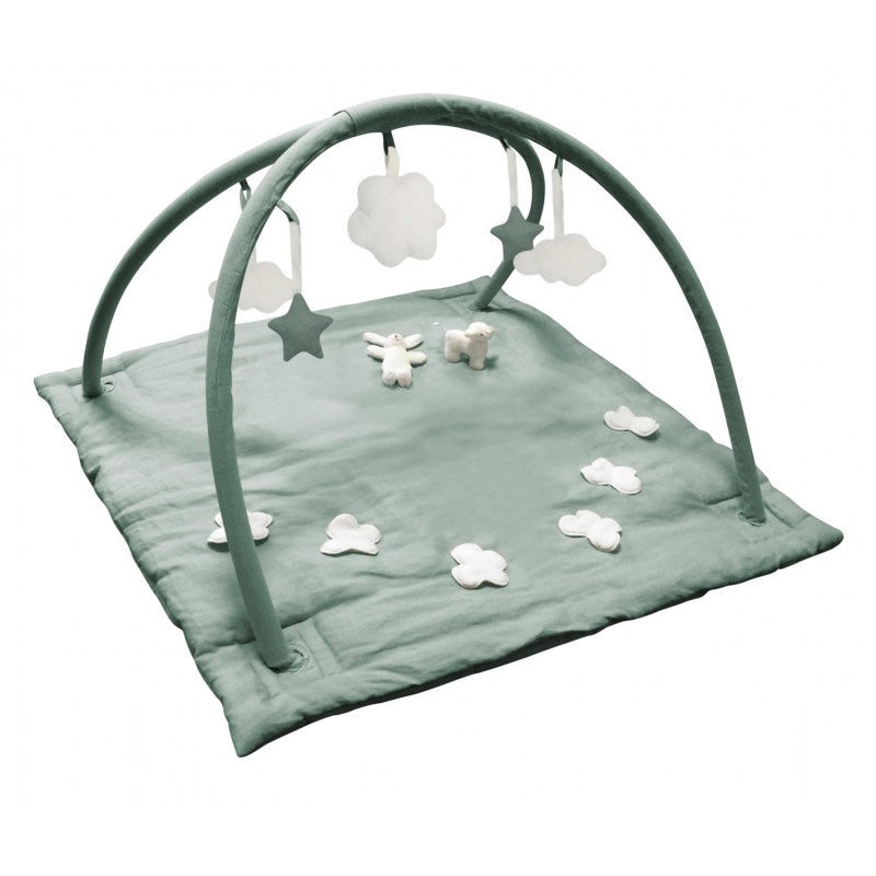 Trousselier Square Playmat with Music Green Linen Sheep & Bunny