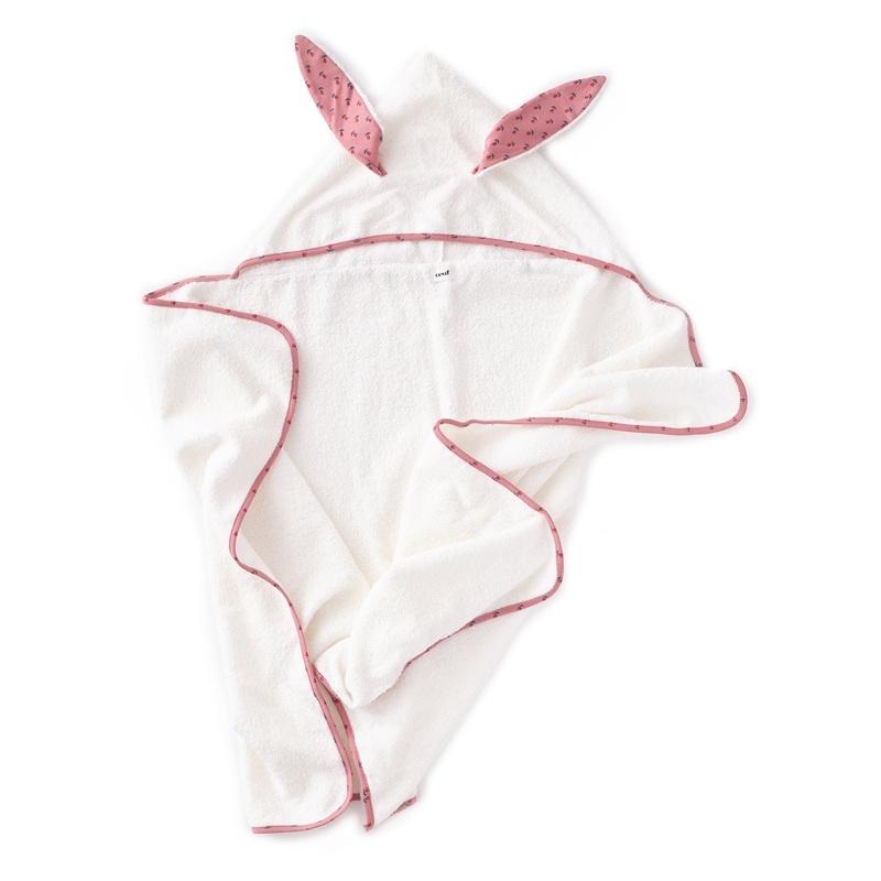 Oeuf Baby Hooded Towel Dark Pink/Tulips