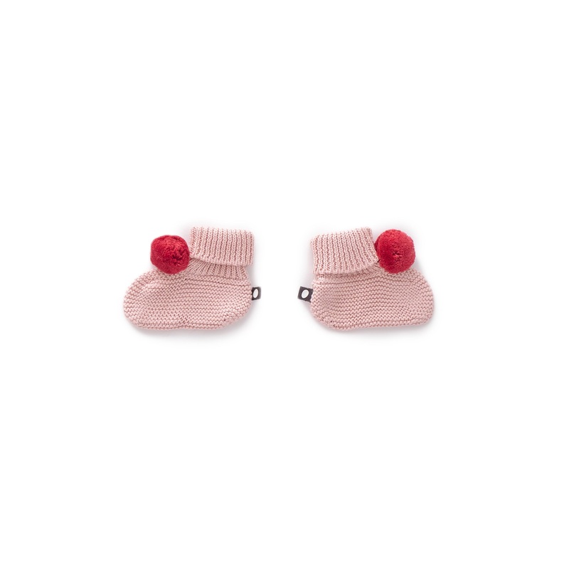 Oeuf Pompom Booties Light Pink/Cranberry