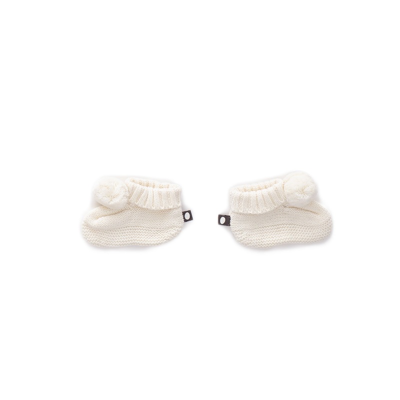 Oeuf Pompom Booties White