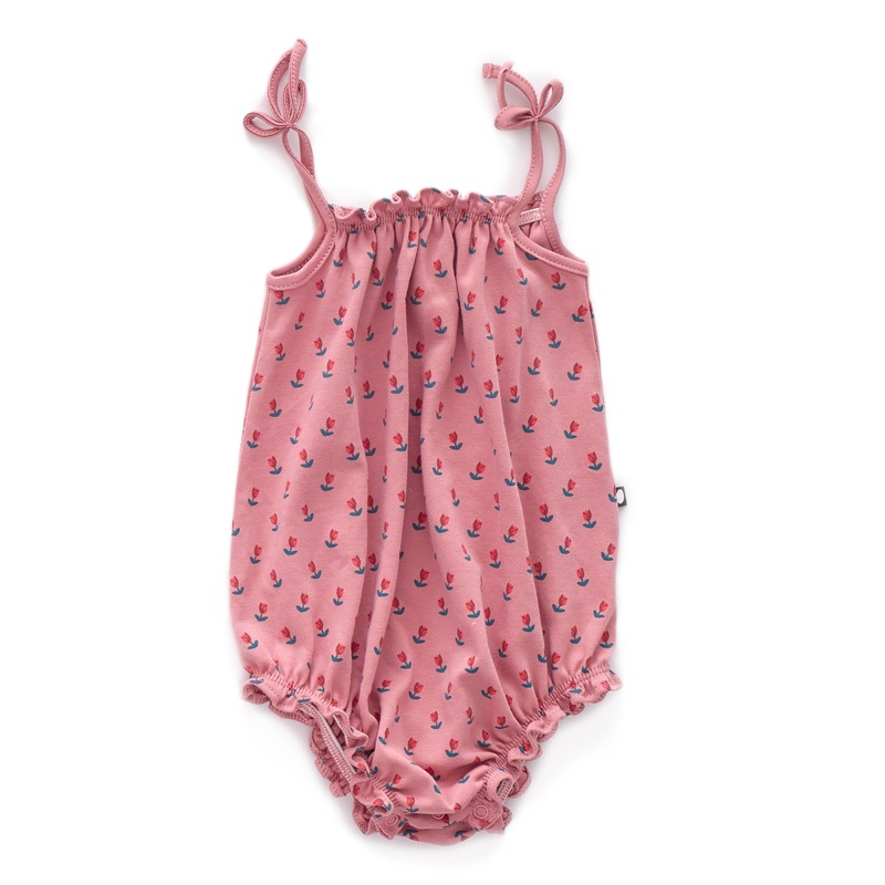 Oeuf Romper With Straps Dark Pink/Tulips