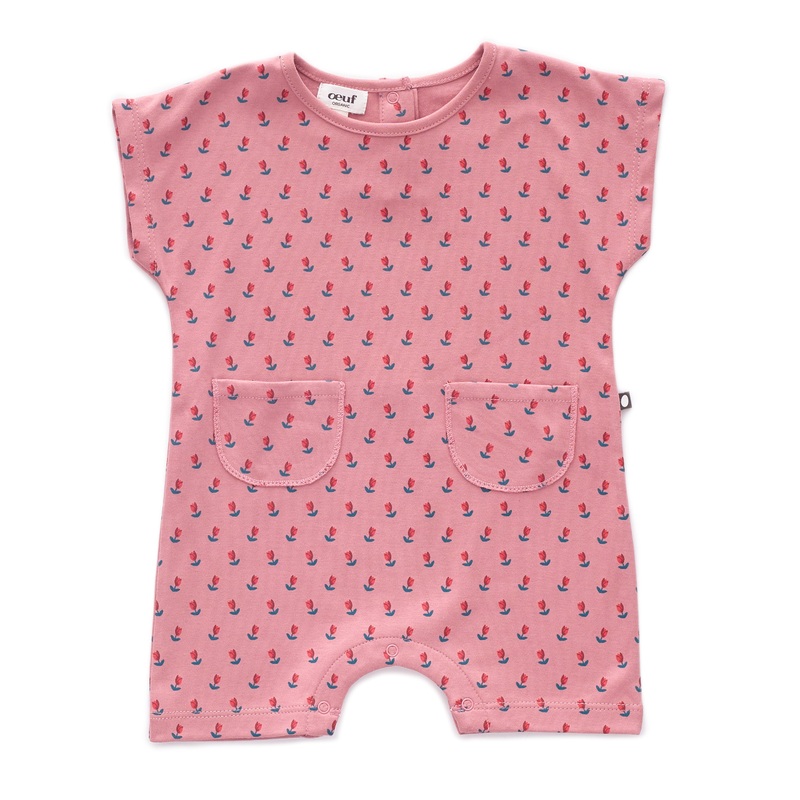 Oeuf Short Romper Dark Pink/Tulips
