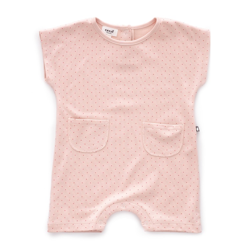 Oeuf Short Romper Light Pink/Rust Dots
