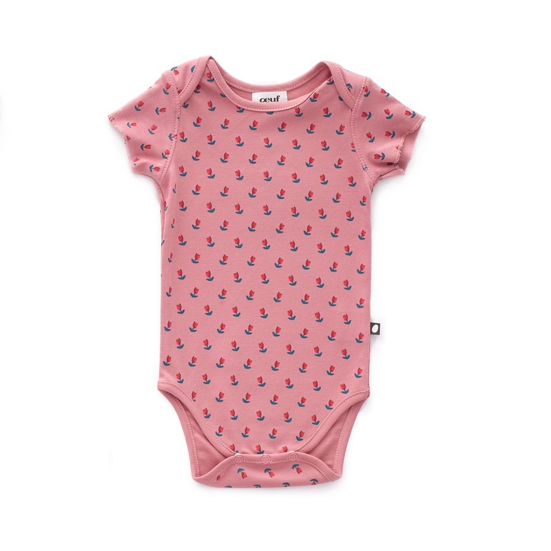 Oeuf Tee Onesie SS Dark Pink/Tulips