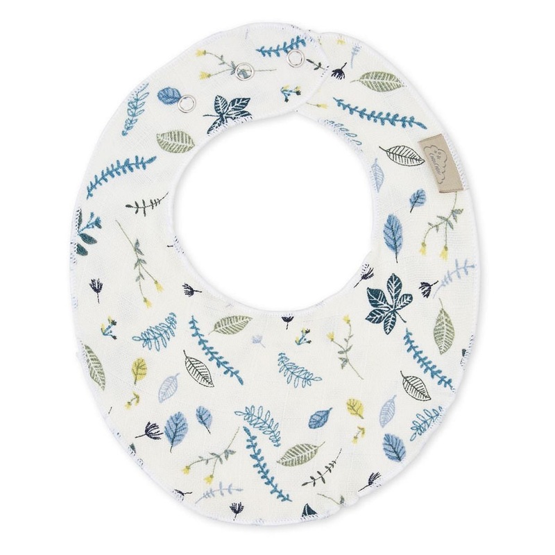 Cam Cam Copenhagen Bib Teething Muslin Printed Pressed Leaves Blue