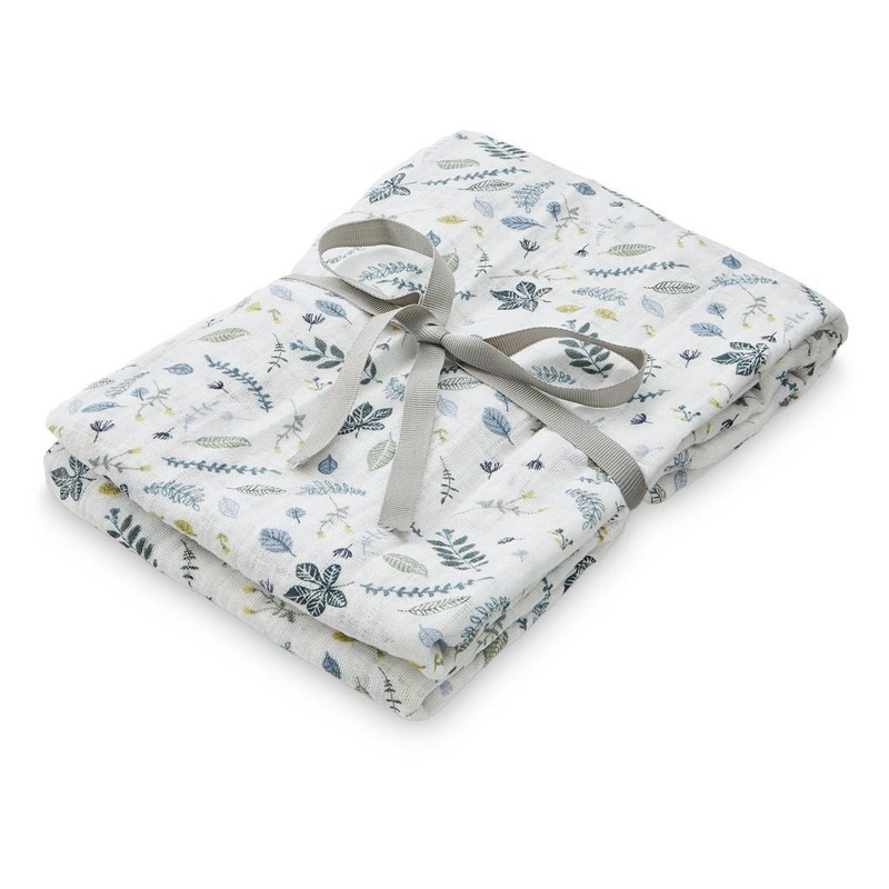 Cam Cam Copenhagen Swaddle Muslin Light Printed Pressed Leaves Blue