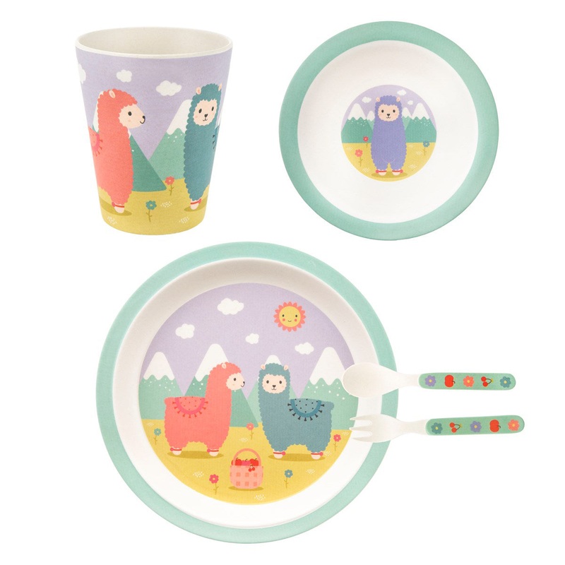 RJB Stone Little Llama Kids Bamboo Tableware Set