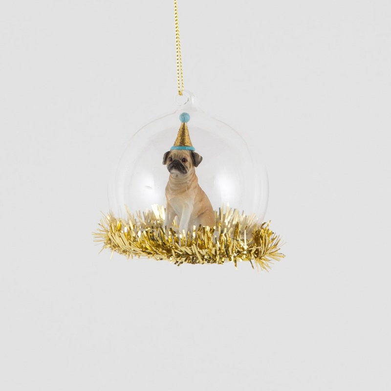RJB Stone Party Pup Pug Tinsel Bauble