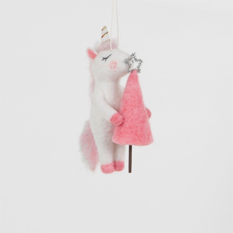 RJB Stone Unicorn Holding Pink Tree Felt Hanging Decoration