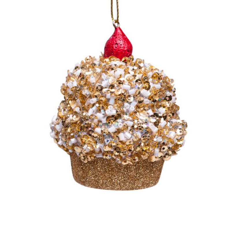 Ornament Cupcake Gold Allover Glitters Cherry On Top