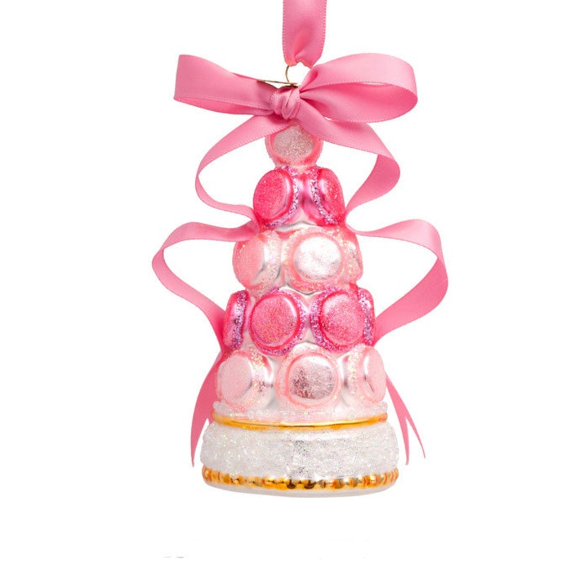 Ornament Glass Pink Macaron Tower with Bow