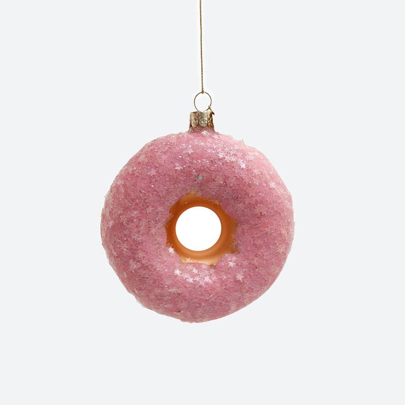 Ornament Glass Pink Star Donut