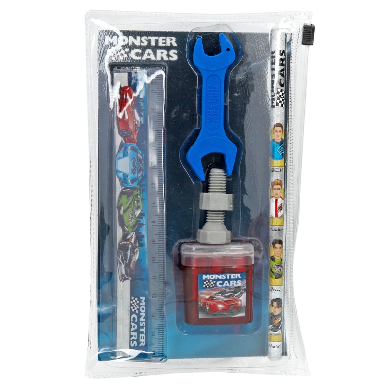 Depesche Monster Cars Stationery Set Pencil Eraser Ruler