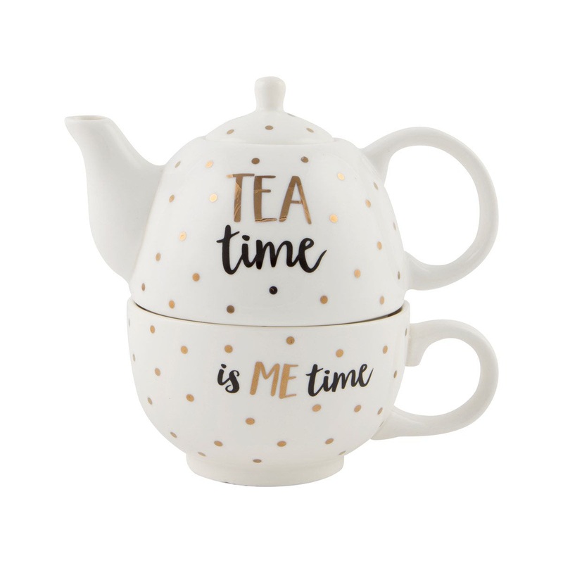 RJB Stone Metallic Monochrome Tea Time Teapot For One