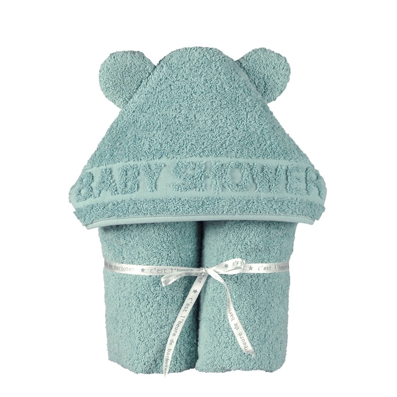 Little Crevette Hooded Towel Babyshower Green