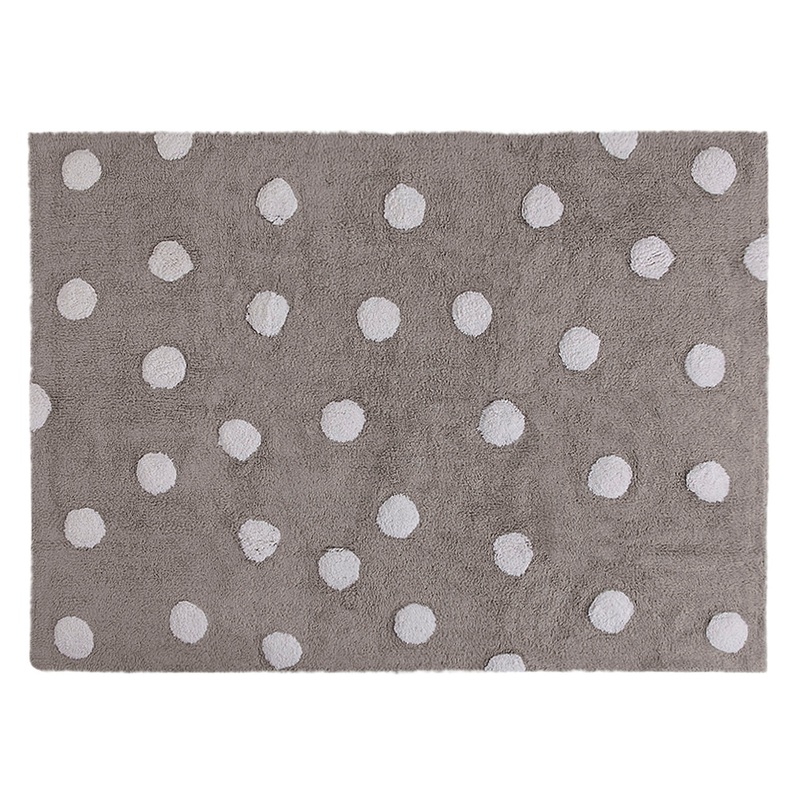 Lorena Canals Polka Dots Grey-White Machine Washable Cotton Rug