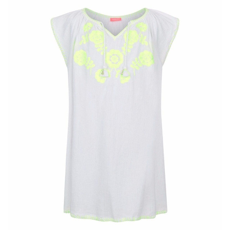 Sunuva Girls Cheesecloth Dress White & Neon