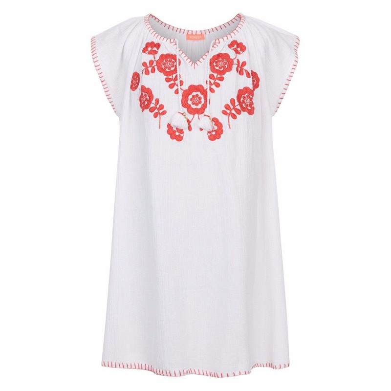 Sunuva Girls Cheesecloth Dress White & Red