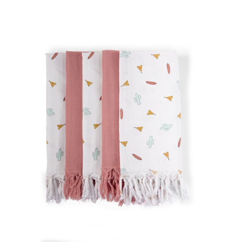 Childhome Cloths Tetra Set of 3 Printed Tipi + 2 Nude With Fringes