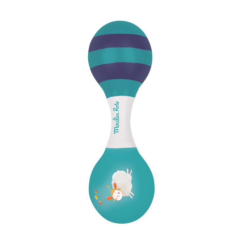 Moulin Roty Wood Double-Sided Maracas Baby Music Awakening Toy Blue