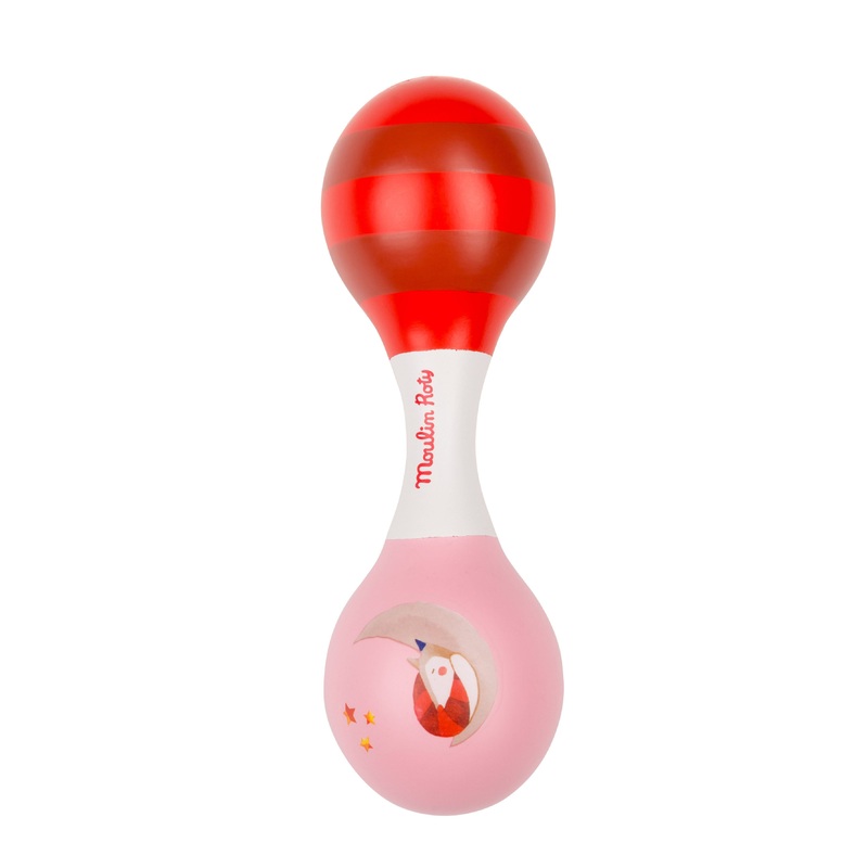 Moulin Roty Wood Double-Sided Maracas Baby Music Awakening Toy Pink