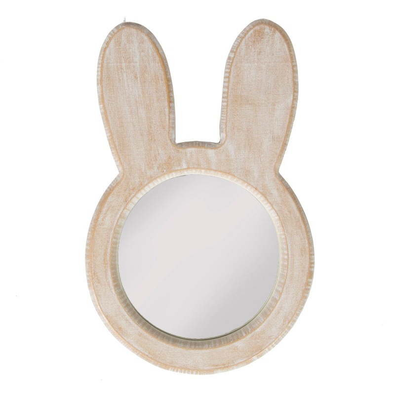 RJB Stone Bunny Face Rustic Wood Mirror