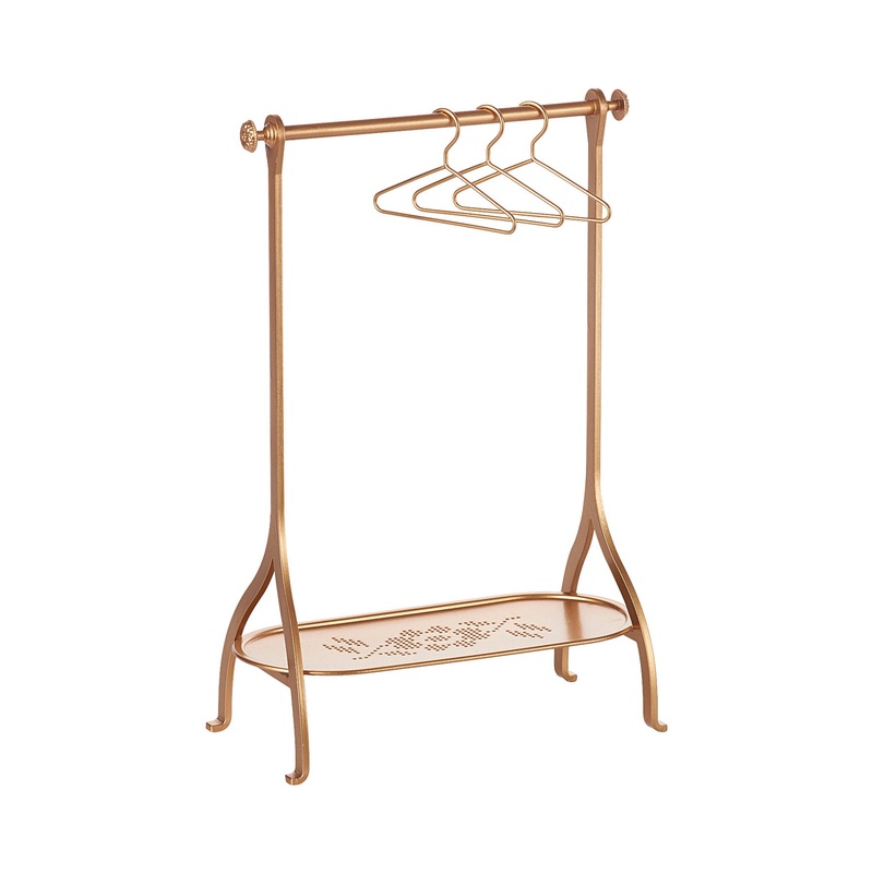 Maileg Clothes Rack Gold with 3 Gold Hangers