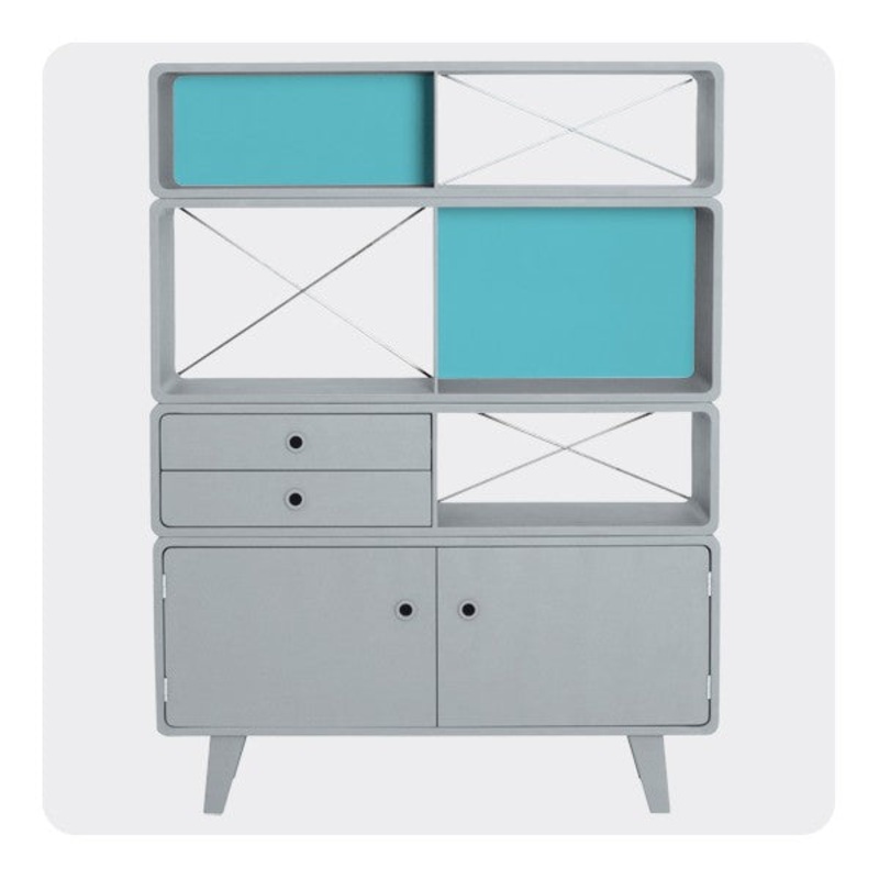 Laurette Bibliothque Enigme Drawer & Shelf Grey Turquoise (Pre-Order; Est. Delivery in 3-4 Months)