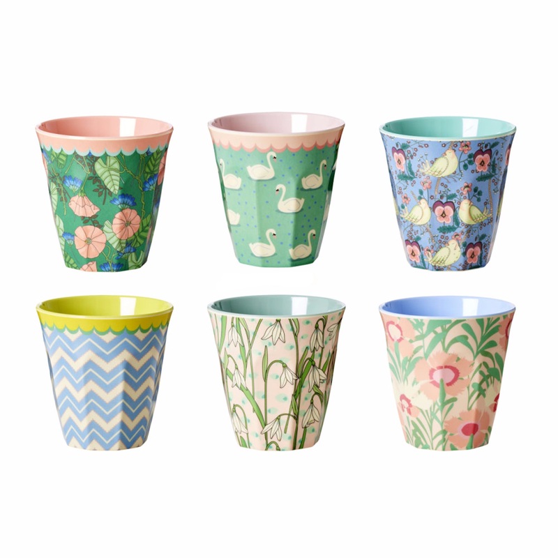 Rice DK 6 Two Tone Melamine Cups Assorted Shine Prints Small