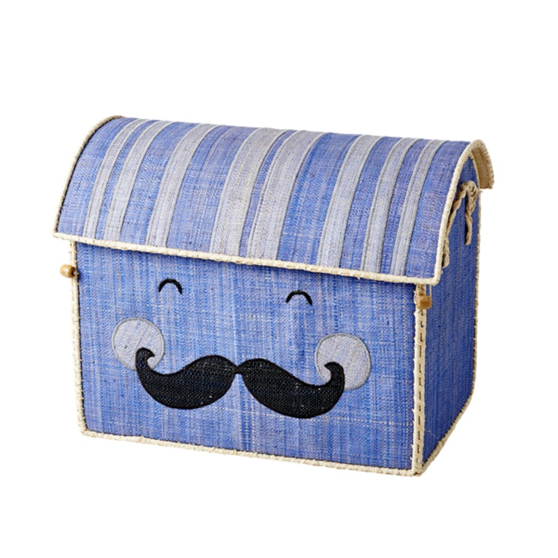 Rice DK Toy Basket Soft Blue with Smiling Moustache M