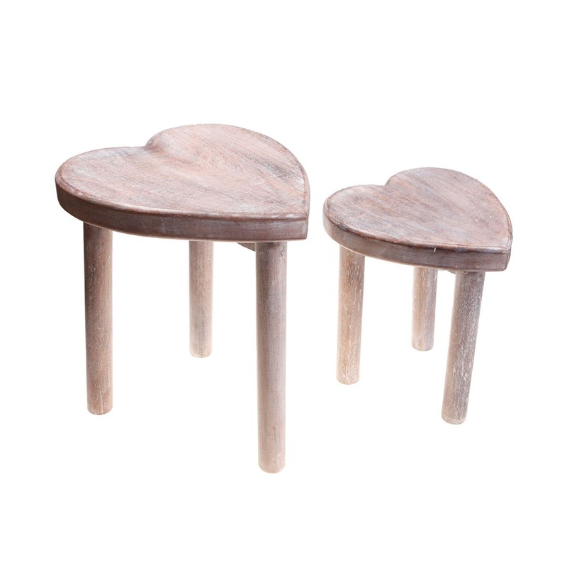RJB Stone Heart Stools Set of 2