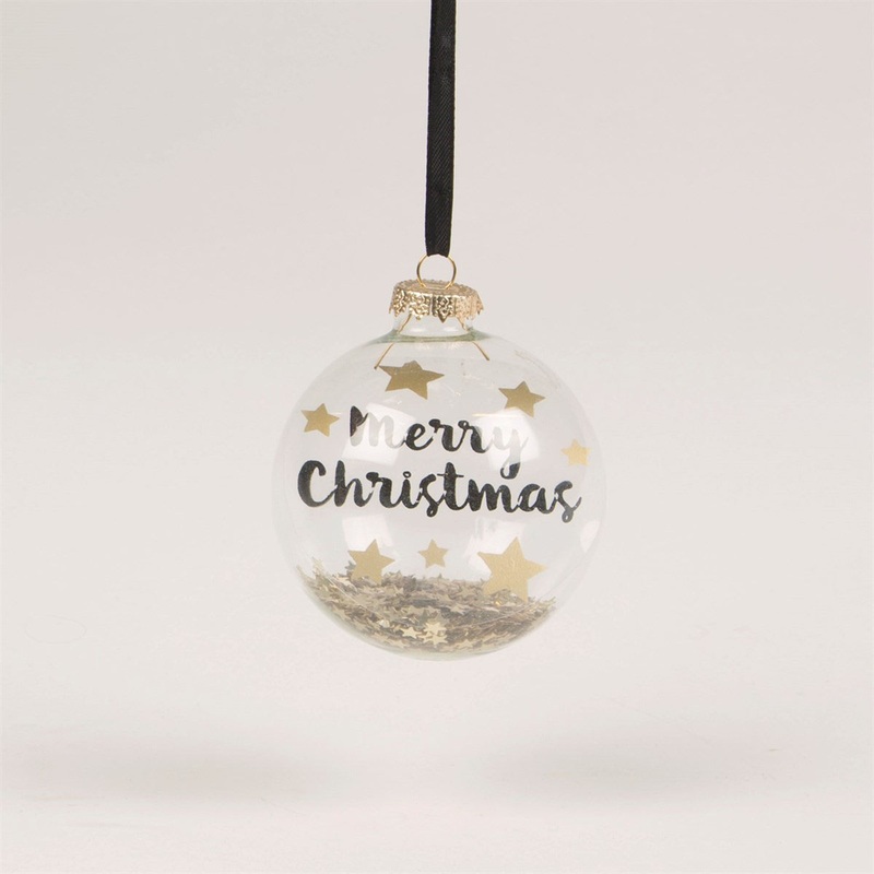 RJB Stone Merry Christmas Bauble with Star Sequins