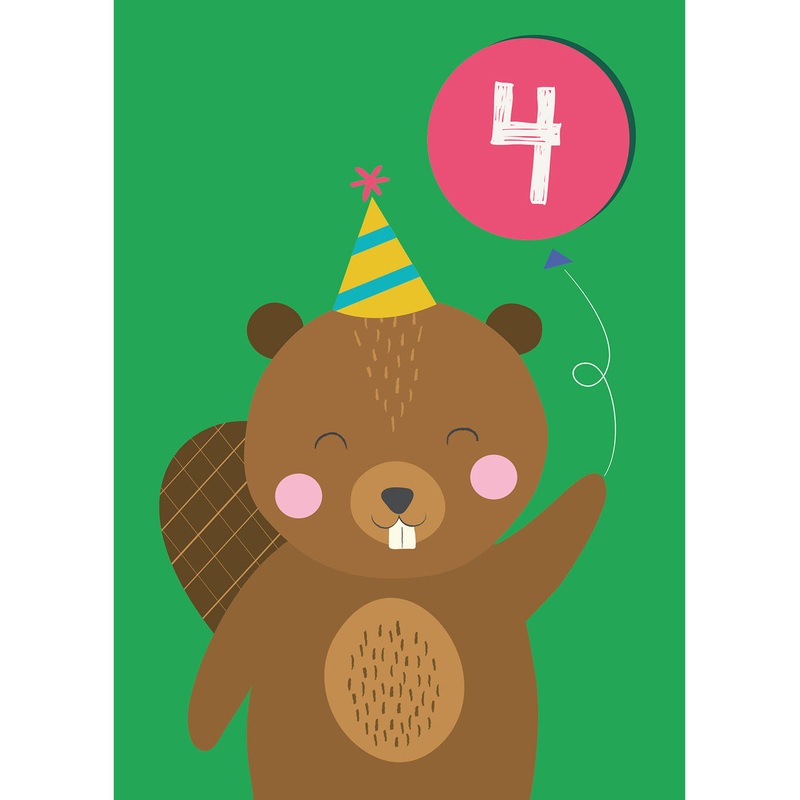 Rex Beaver 4th Birthday Card