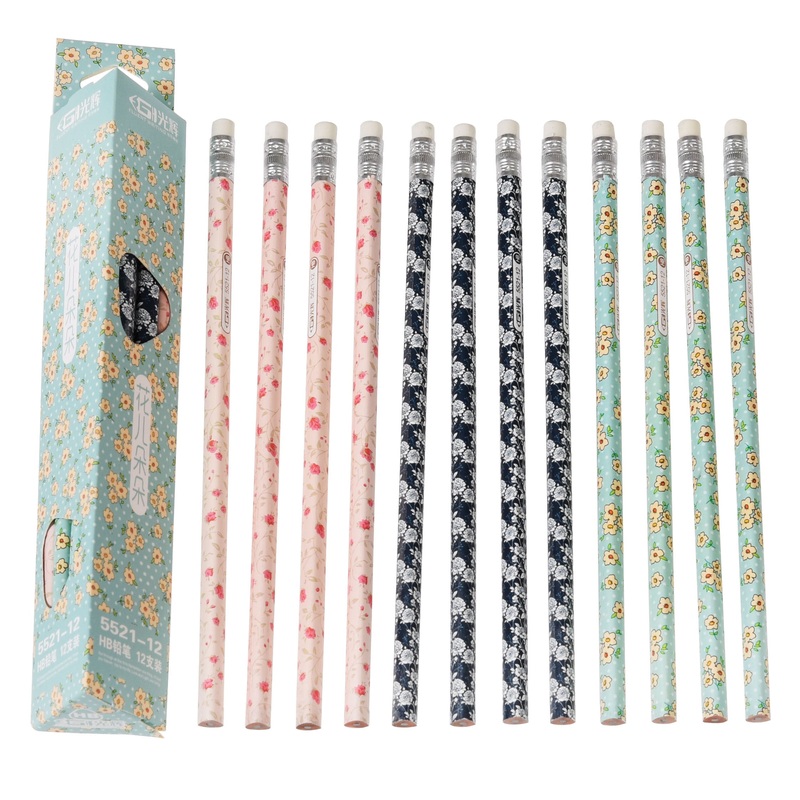 Rex Pack of 12 Triangular Pencils in Yellow Flower